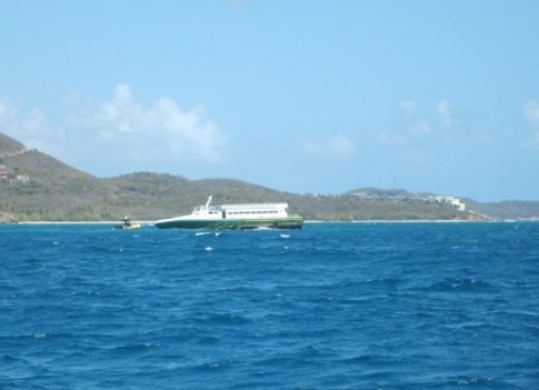 The American Pride Ferry to Tortolla cut outside of the channel markers and up on the reef